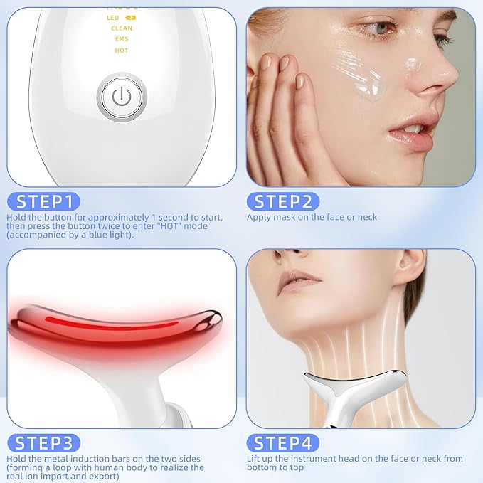 7-Color LED Facial Massager Tool, face Massager Tool with Vibration, Gua Sha-Inspired Design, Cooling Gel for Skin Firming & Daily Skincare Routine