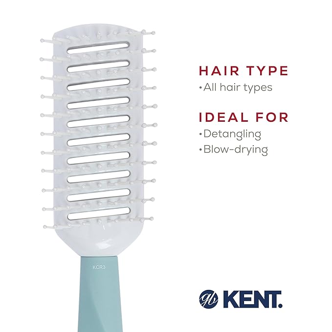 Kent KCR3 "Create" Tunnel Vented Hair Brush for Blowdrying, Creating Root Lift, and Volume in All Hair Types - Vent Brush with Green Ergonomic Handle and Soft Ball Tipped Bristles for Pain Free Use