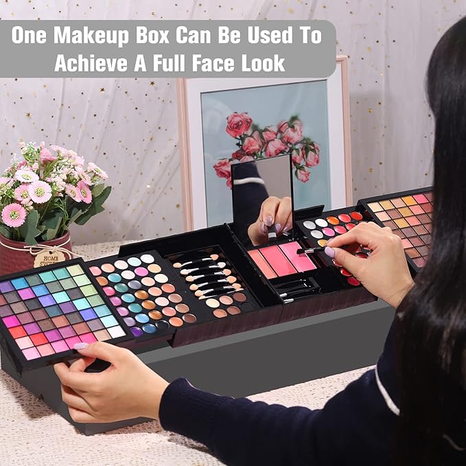 177 Colors Professional Makeup Kit for Women Girls Full Kit Gift Set with Mirror All in One Make up Palette Included Eyeshadow Powder Eye Shadow Gel Lip Gloss Concealer Eyebrow Powder Blush Brushes
