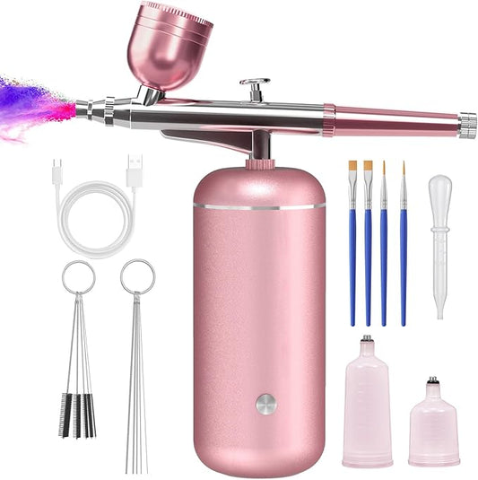 Airbrush Kit with Compressor - 48PSI High-Pressure, Non-Clogging Air Brush Set Cordless Rechargeable with 0.3mm Nozzle and Cleaning Brush for Nail Art, Makeup, Painting, and Cake Decorating