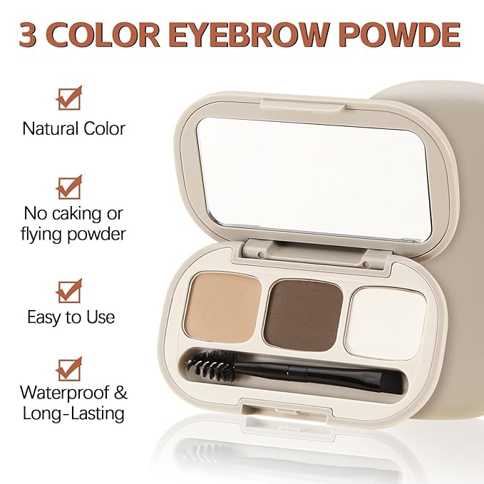 3 Colors Eyebrow Powder Set, Brow Powder Makeup Palette, Defining and Sculpting Brows, Waterproof Eye Contour Kit with Brush Applicator