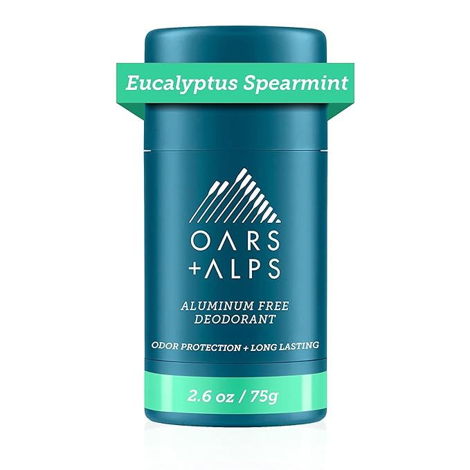 Oars + Alps Aluminum Free Deodorant for Men and Women, Dermatologist Tested and Made with Clean Ingredients, Vegan, Eucalyptus Spearmint, 1 Pack, 2.6 Oz