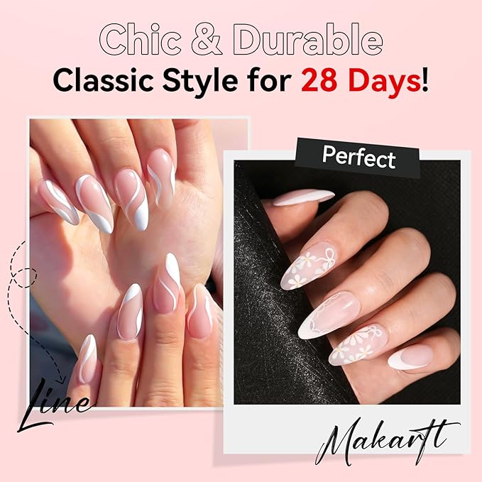 Makartt White Gel Liner Nail Polish: Soak Off UV/LED Gel with Built-in Thin Brush for DIY Manicure Home and Salon Nail Art Designs 8ml