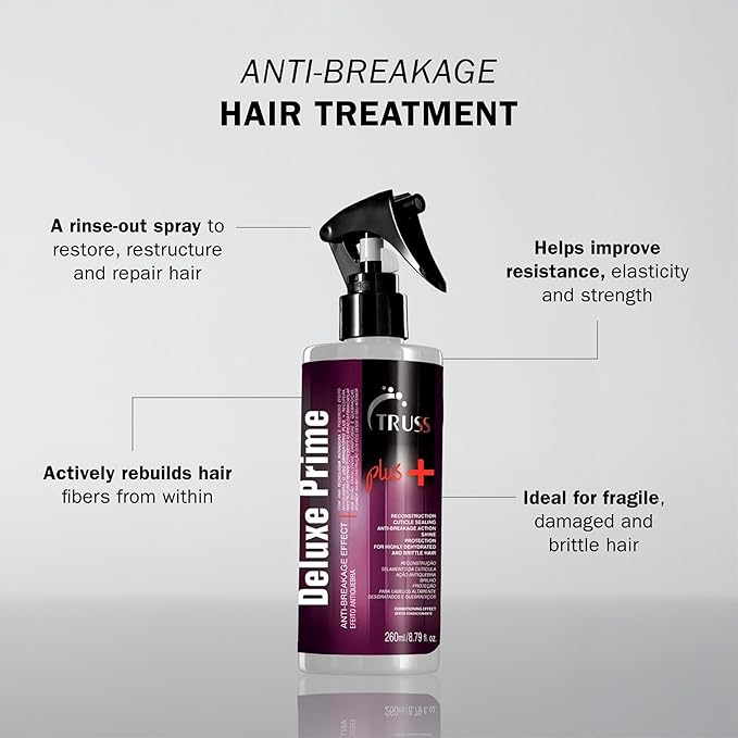 TRUSS Deluxe Prime Plus Anti Breakage Hair Spray - Rinse-Out Damaged Hair Treatment for Cuticle Sealing & Protection - Helps to Repair, Strengthen & Reconstruct Dry & Brittle Strands (8.79 oz)