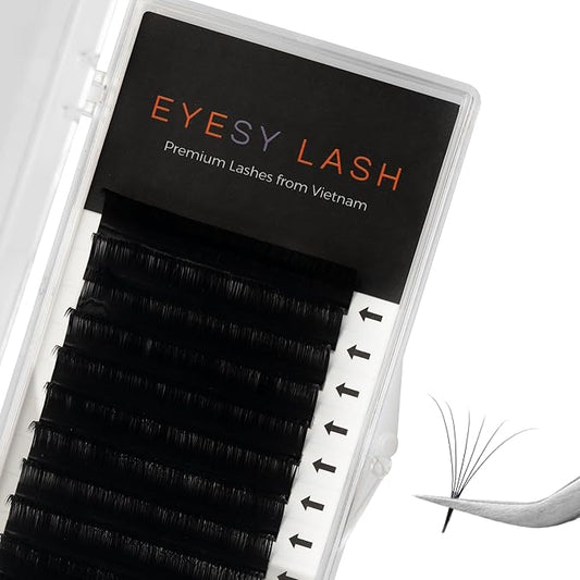 Eyesy Lash Cashmere Volume Eyelash Extensions Premium Individual Lashes - 0.03mm Thickness D Curl 15mm Single Length - Super Soft Matte Black Single Eyelash Easy to Fan for Professional Salon Use