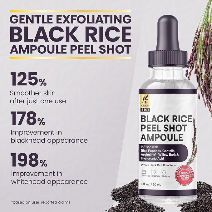 Black Rice Exfoliant Rice Peel Shot Ampoule - Removes Sebum, Dead Skin, Rice Exfoliator for Face - Pore Minimizer and Hydrating Formula for Smooth Radiant Glow, All Skin Types (90 mL)
