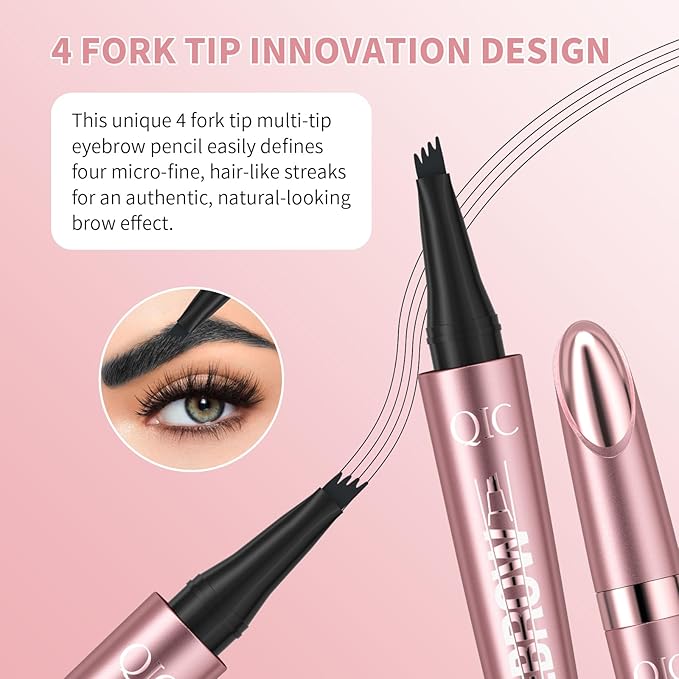 Eyebrow Pencils for Women - Microblading Eyebrow Pencil with Precise 4-Fork-Tip Waterproof Eyebrow Pen Smudge-Proof Eye Brow Pencils Create Natural Hair-Like Brows, Last All-Day, Black