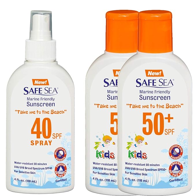 Safe Sea Anti-jellyfish Sting Protective Lotion- SPF50- Hypoallergenic Jellyfish & Sea Lice Prevention Sunscreen (for Kids (2+1 50 kids & 40 spray)