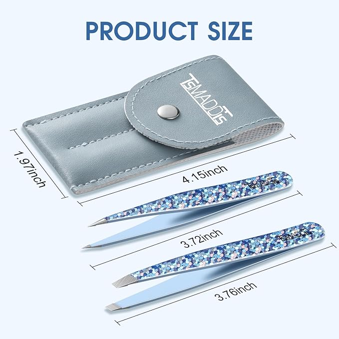 TsMADDTs Eyebrow Hair Removal Tweezer, 2-Pack Slant and Point Tip Tweezers for Women and Men Eyebrows, Facial and Ingrown Hairs, Stainless Steel