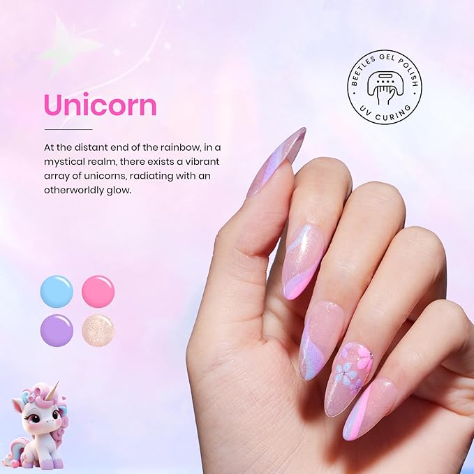 Beetles Purple Gel Nail Polish Set - 20 Colors Hot Pink Purple Shimmer Green Unicorn Bright Glitter Manicure Macaron Collection Pastel Gel Polish Kit with Base Matte Glossy Top Coat