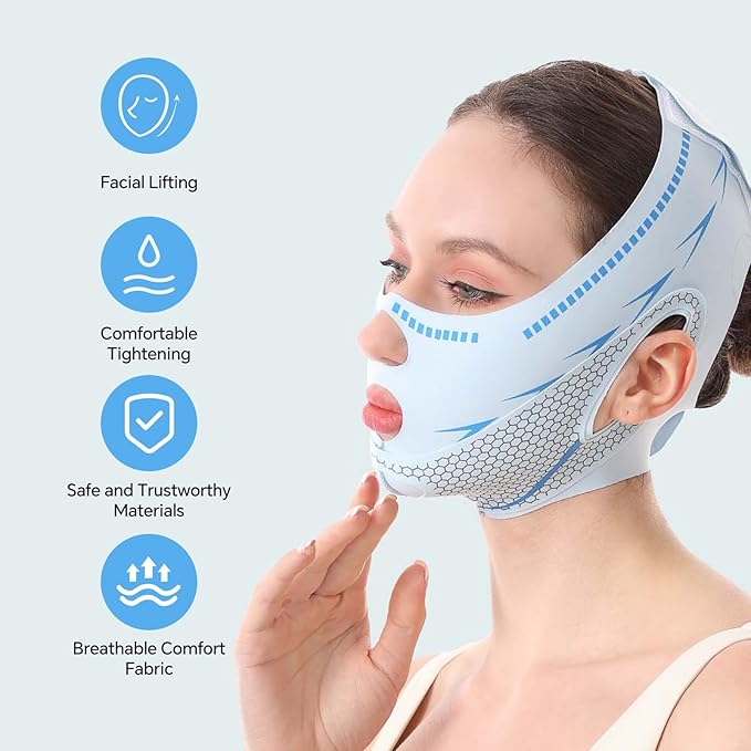 Line Lifting Mask Chin Strap for Sleeping, V Line Mask, Face Lift Prevent Sagging,Double Chin Reducer,Jawline Shaper,All-Around Coverage, Wrapping and Shaping More Comprehensively.
