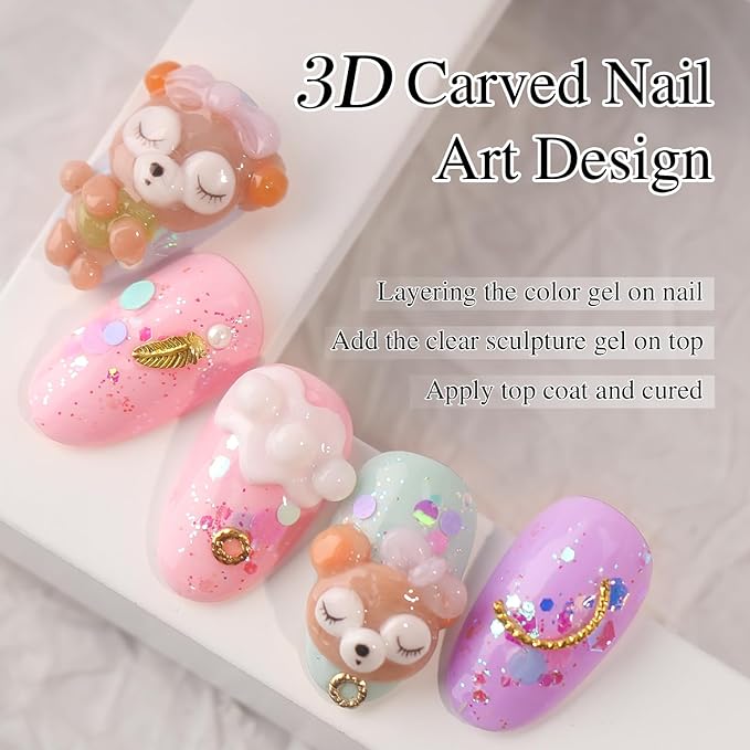 Double Rhythm 3D Clear Solid Sculpting Gel for Nail Art - Non-Sticky Hard Gel for Building, Carving, Molding Extension - Soak Off UV/LED Salon Home DIY 0.5 Oz (Clear)