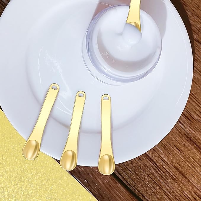 Mini Metal Makeup Spatula Skin Care Cosmetic Spoon Reusable Applicator, Beauty Scoop for Facial Cosmetic for Face Mask Cream Lotions Moisturizers (3 Gold)