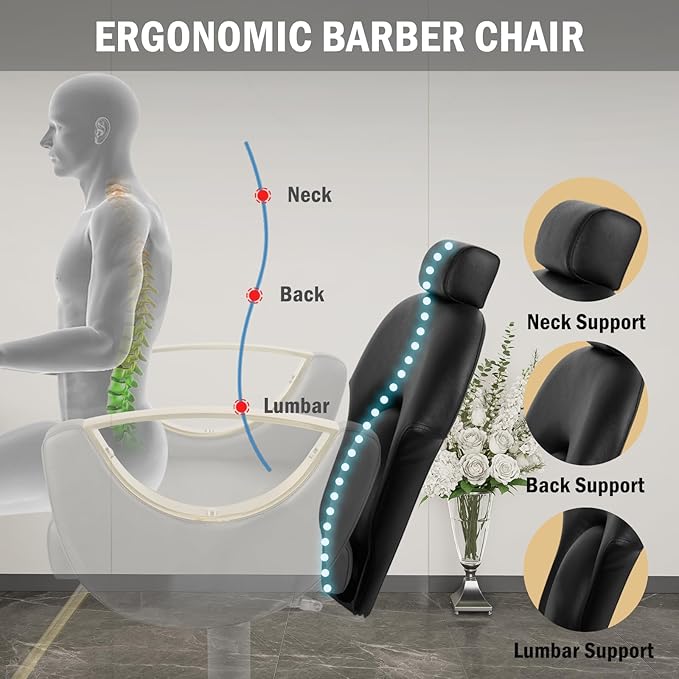 Salon Chair Reclining Barber Hair Chair for Hair Stylist with Heavy Duty Hydraulic Pump, 360 Swivel Styling Beauty Spa Tattoo Equipment for Home Barbershop, Black Gold