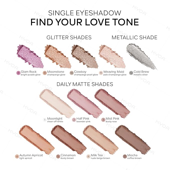 KYDA Single Glitter Eyeshadow, Metallic Silver Eyeshadow, Ultra-fine Lightweight Powder, Sparkling Blendable Formula, Daily Glossy Eyes Makeup, Cold Brew