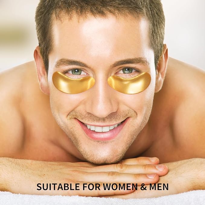 ROUSE Under Eye Patches (20 Pairs), 24K Gold Collagen Anti-Wrinkle Eye Mask Golden Anti-Aging Smooth Eye Pads for Dark Circles Puffy Eyes Moisturizing Nourishing