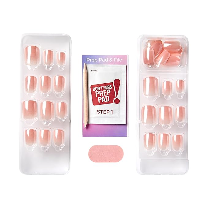 KISS imPRESS No Glue Mani Press On Nails, Color FX, 'The Weekends', Light Pink, Short Size, Squoval Shape, Includes 30 Nails, Prep Pad, Instructions Sheet, 1 Manicure Stick, 1 Mini File
