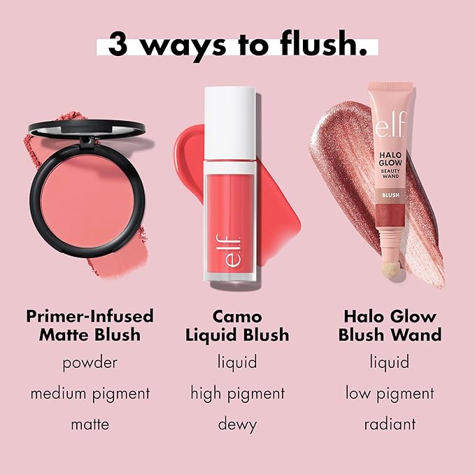 e.l.f. Primer-Infused Matte Blush, Long-Lasting, Lightweight & Buildable Powder Blush, Delivers A Matte Finish, Vegan & Cruelty-Free, Always Tempting