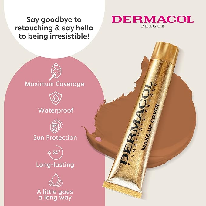 Dermacol - Full Coverage Matte Foundation with SPF 30, Waterproof Foundation for Oily Skin, Acne, & Under Eye Bags, Long-Lasting Makeup, 30g - Shade 229