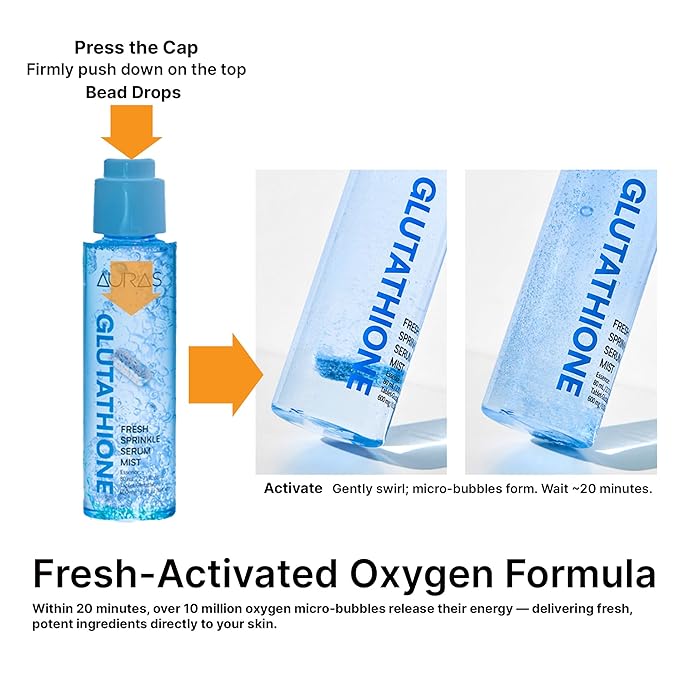 Auras Glutathione Brightening Face Mist K-Beauty | Fresh-Activated K-Beauty Spray Serum for Dull, Dry Skin, Hydrating Antioxidant Korean Skincare Toner & Setting Mist- 3.4 fl oz