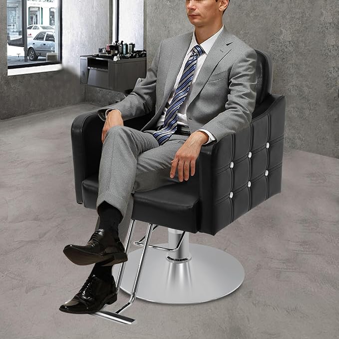 Barber Chair Hair Salon Chair for Hair Stylist 360° Swivel Hydraulic Hair Chair with Black Leather Heavy-Duty Salon Chairs for Barbershop,Home,Spa Max Load 440 Lbs