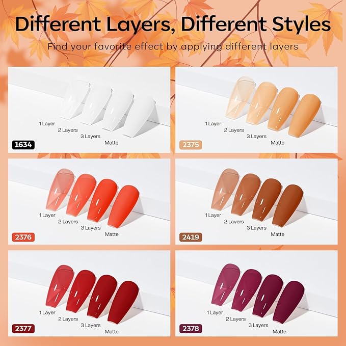 modelones Gel Nail Polish Set, 6 Fall Colors White Nude Brown Orange Jelly Gel Polish Tortoise Burgundy Wine Red Neutral Translucent Nail Art Gel Soak Off LED Lamp Manicure Salon DIY Girl Women Gift