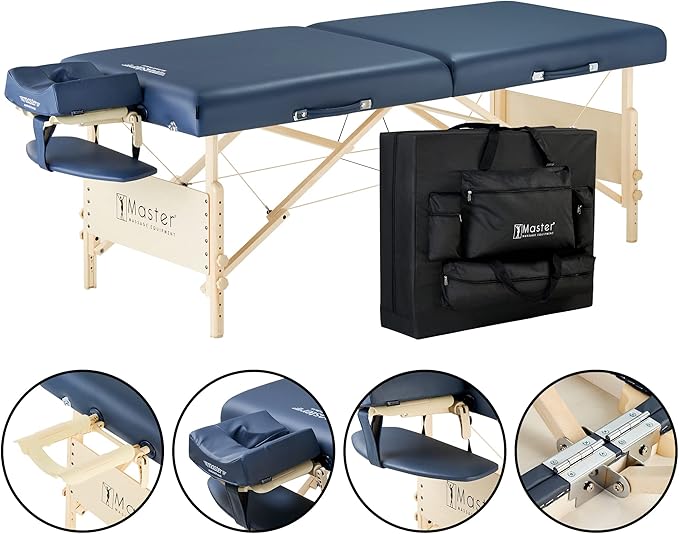Master Massage Coronado Portable Massage Table Pro Package- Adjustable Height, Working Capacity of 750 lbs. and 3-Inch Foam Cushioning- Tattoo Bed, Lash Table- Royal Blue