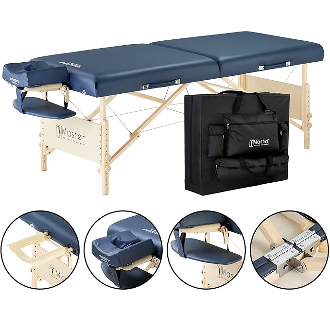 Master Massage Coronado Portable Massage Table Pro Package- Adjustable Height, Working Capacity of 750 lbs. and 3-Inch Foam Cushioning- Tattoo Bed, Lash Table- Royal Blue