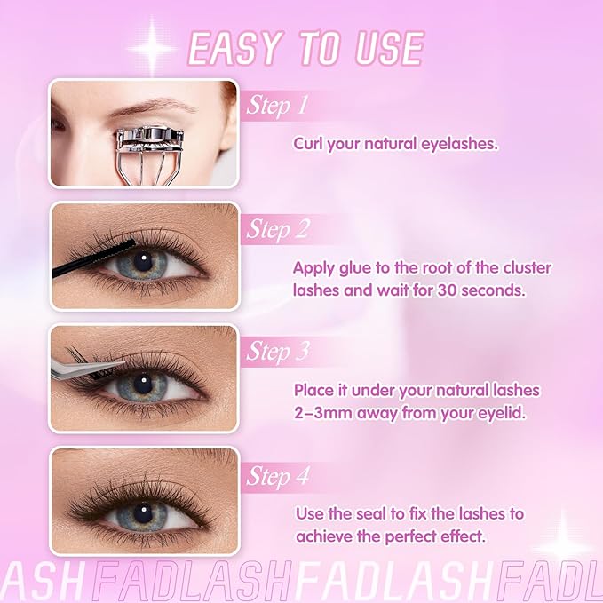 FADLASH Lash Clusters Wispy Eyelash Clusters Natural Individual Lashes 10-16 mm and Waterproof Cluster Eyelash Extensions with Soft Thin Band