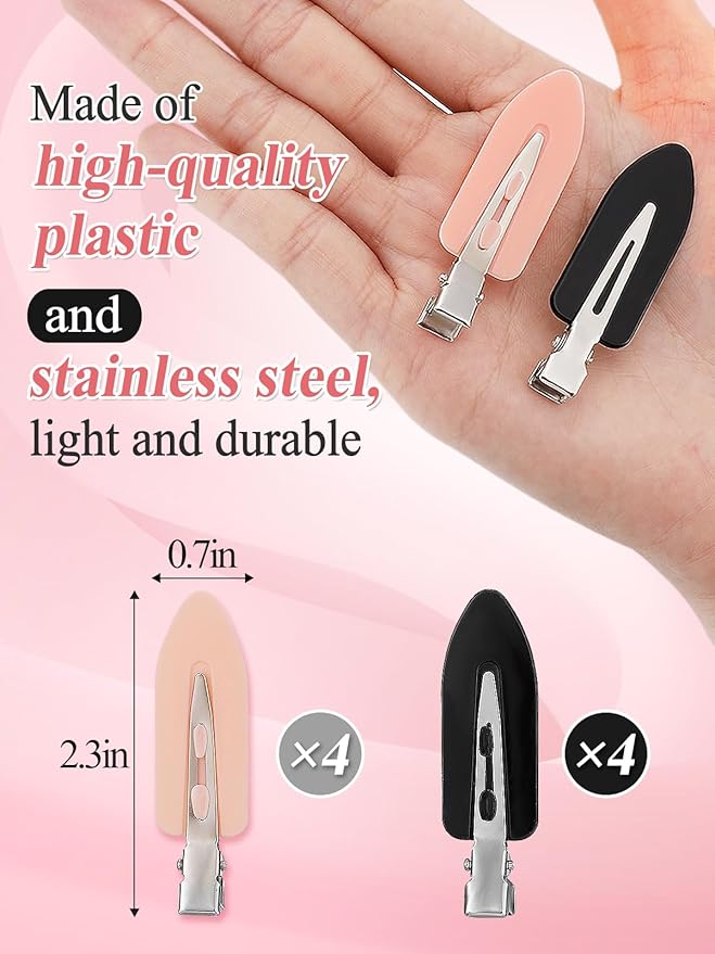 8Pcs No Bend No Crease Hair Clips- Styling Duck Bill Clips Alligator Hair Barrettes for Styling Sectioning, Small Gifts for Women Girls Salon Hairstyle Hairdressing Bangs Waves, Black & Pink