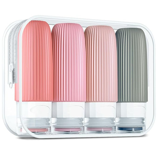 Travel Bottles for Toiletries, Tsa Approved 2oz Travel Bottles, BPA Free Leak Proof Travel Size Toiletry Containers, Refillable Travel Accessories with Toiletry Bag for Shampoo Liquid (4 Pack)