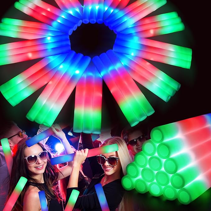 120 PCS Foam Glow Sticks with 3 Modes Colorful Flashing, LED Light Sticks, Glow in the Dark Party Suppliesfor Wedding, Raves, New Year Carnival