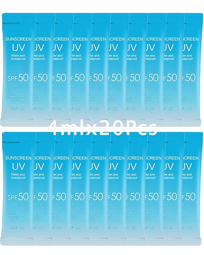 20 Pack Sunscreen SPF50+PA+++ (4ml Each),Moisturizing Travel Size Sunscreen Bulk Lightweight &Portable,Face&Body Waterproof Mini Suncreens Lotion Sun Cream Women Travel,Outdoor Vacation,Daily Use-A