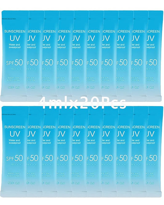 20 Pack Sunscreen SPF50+PA+++ (4ml Each),Moisturizing Travel Size Sunscreen Bulk Lightweight &Portable,Face&Body Waterproof Mini Suncreens Lotion Sun Cream Women Travel,Outdoor Vacation,Daily Use-A