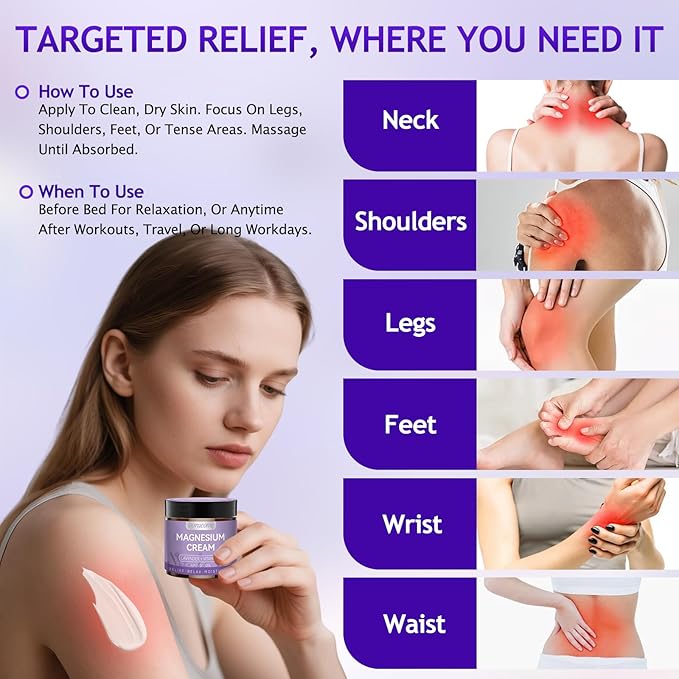 Magnesium Lotion | Magnesium Cream for All skin types, Bedtime Routine, Fast-Absorbing Non-Greasy, Unscented, for Legs, Calves & Feet, 4.23 fl oz