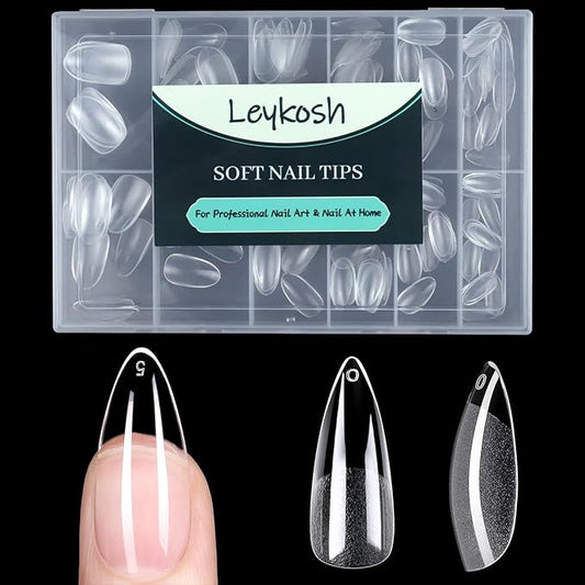 Long Stiletto Nail Tips, 216pcs Acrylic Fake Nails Gel Nail Tips Soft, Full Cover Pre-Shaped Matte Clear Press on Nails for Extension, Diy at Home Manicure 12 Sizes