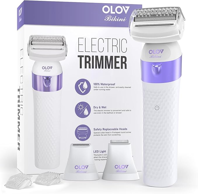 Bikini Trimmer for Women, IPX7 Waterproof Wet & Dry Electric Razors for Women, Bikini Legs Underarm Pubic Hairs Rechargeable Electric Shaver with 3 Trimmer Heads