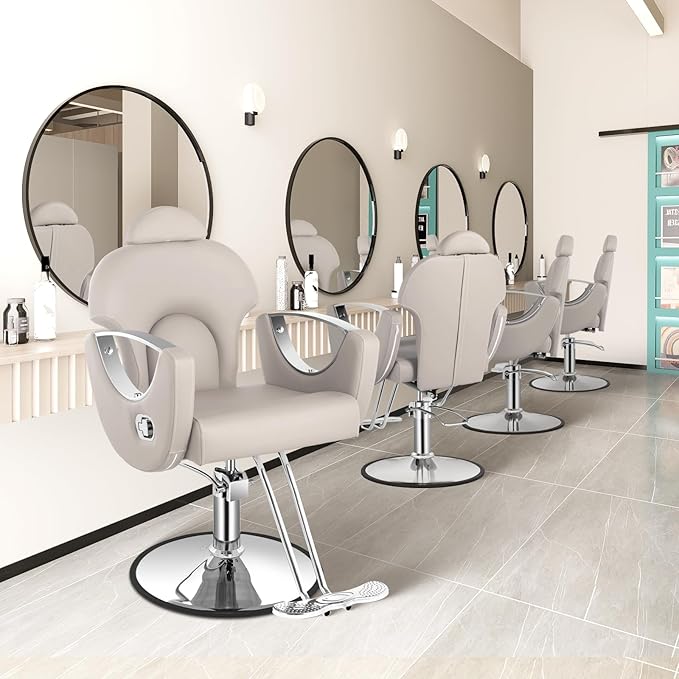 Reclining Salon Chair, Hydraulic Barber Styling Chair for Hair Stylist, 360 ° Swivel Hair Braiding Hairdresser Chairs, Height Adjustable Spa Beauty Equipment for Barbershop, Grey Silver