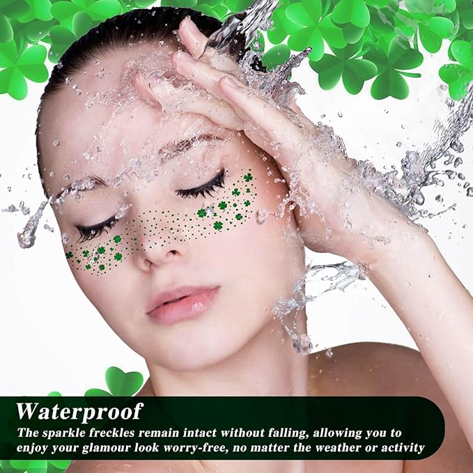 MEICOLY St Patricks Day Accessories,Leaf Face Sticker Costume,St Patricks Day Temporary Tattoos for Kids Women,Clover Shamrock Stickers,Green Makeup Tattoo,Green Freckles Face Tattoo,6Pcs,2 Styles