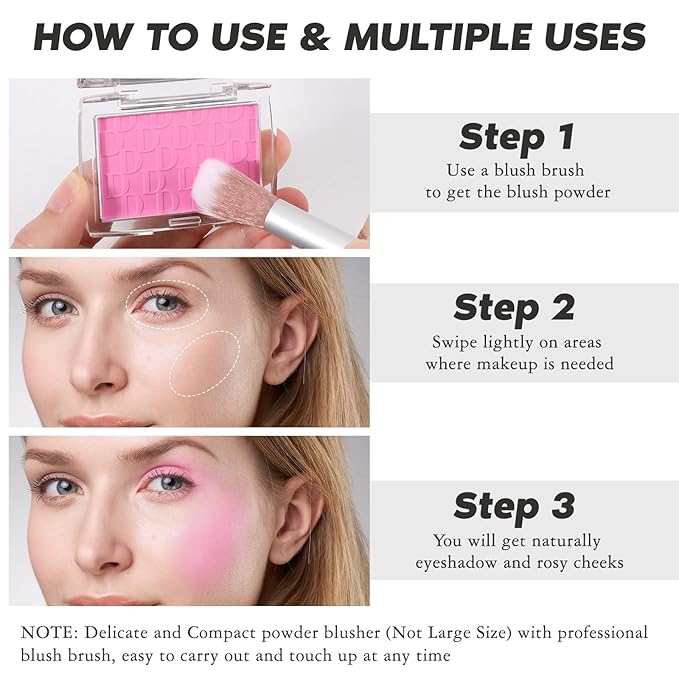 Cherry Blush Powder Blush for Cheeks with Brush, Matte Blush Palette Blush Powder Face Blusher, Natural Blendable Formula Silky Lightweight Makeup Blush Rubores de Maquillaje, 015#