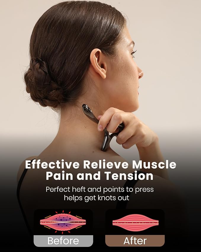 lifechill Trigger Point Massage Tool for Deep Tissue Pain Relief, Gua Sha & Muscle Scraper Tool for Full Body, Thumb Saver Acupressure Tool Relieve Plantar Fasciitis, Black