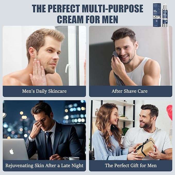 6-in-1 Face Cream for Men - Anti-Aging Moisturizer with Hyaluronic Acid & Niacinamide, Reduces Wrinkles, Dark Spots, Under Eye Bags, For Dry Skin, Daily Hydrating Face & Eye Treatment (1.7 Oz)