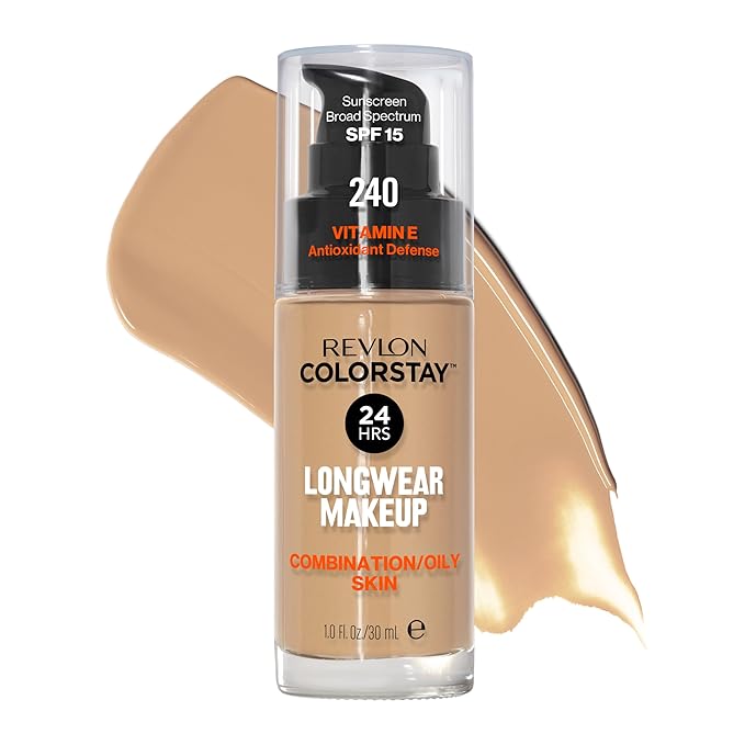 Revlon Liquid Foundation, ColorStay Face Makeup for Combination & Oily Skin, SPF 15, Medium-Full Coverage with Matte Finish, 240 Medium Beige, 1 Fl Oz