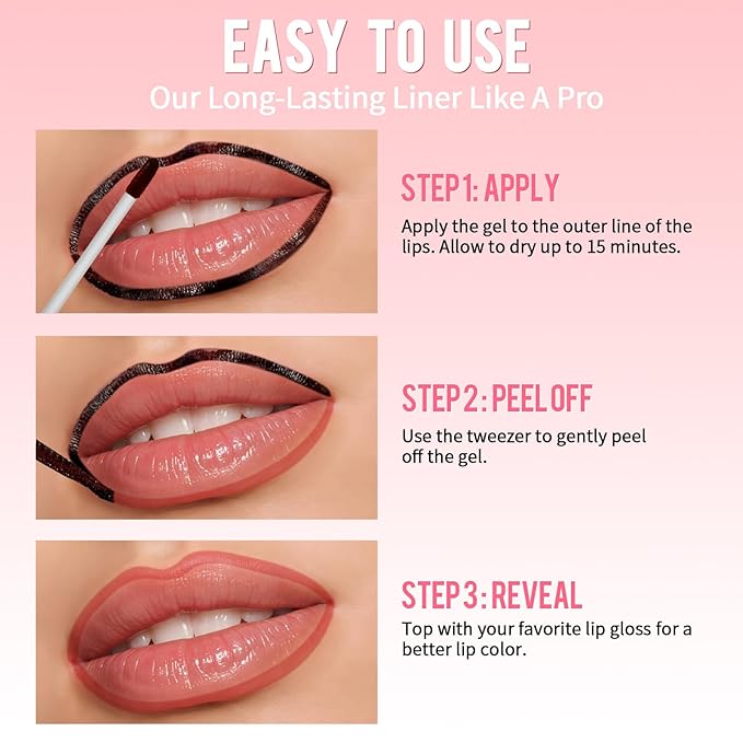 Lip Stain - Lip Liner Stain, Long Lasting Peel Off Lip Stain, Natural Peel Off Lip Liner Stain with Tweezer, Easy to Use, Waterproof, Smudge-proof, Transfer-proof, Coffee