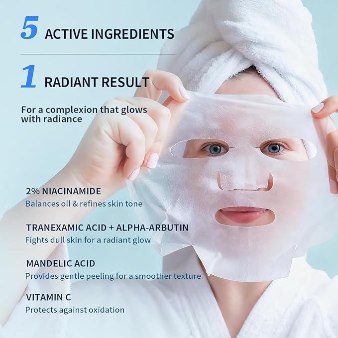 Brightening Hydrating Face Mask (10 PCS), Glowing & Moisturizing Sheet Mask with Niacinamide, Rosa Water and Arbutin, Rose Face Mask For All skin types, Added Fragrance Free