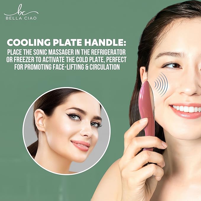Bella Ciao Sonic Face and Eye Massager for Women, Cordless Face Massager with Cooling and Vibrating Function for Dark Circles and Under-Eye Bags, Serum and Eye-Cream Applicator, Battery-Operated Tool