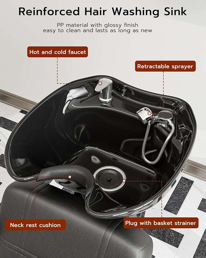 SyyBhb Shampoo Chair and Bowl for Salon, Backwash Station Sink with Tilting ABS Bowl, Barbershop Equipment