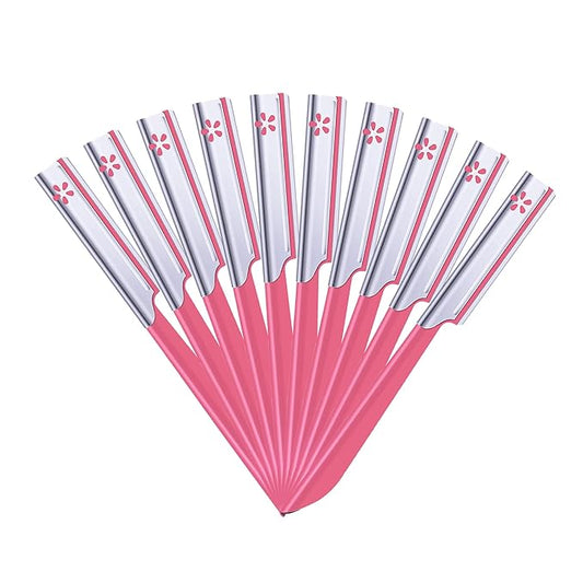 10 Pieces Eyebrow Razor for Women Facial Shaver Razor Brow Shaper Eyebrow Trimmer Dermaplaner Shaping Tool with Cover (Pink)