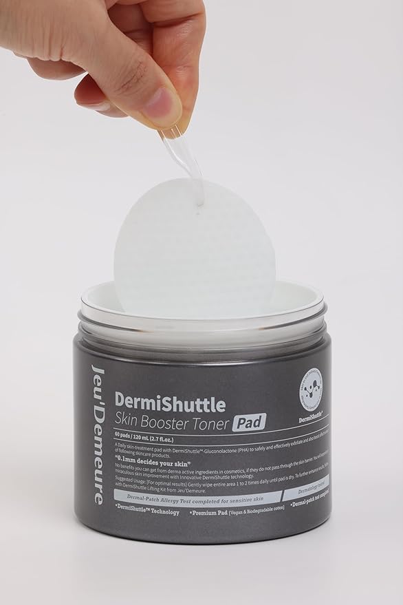 JEU'DEMEURE DermiShuttle Skin Booster PHA Premium Toner Pads, Exfoliating, Minimizing Pores, Dead Skin & Blackheads,100% Cotton Facial Pad, For Sensitive Skin, Korean Skin Care, 60 Pads 2.7 fl.oz