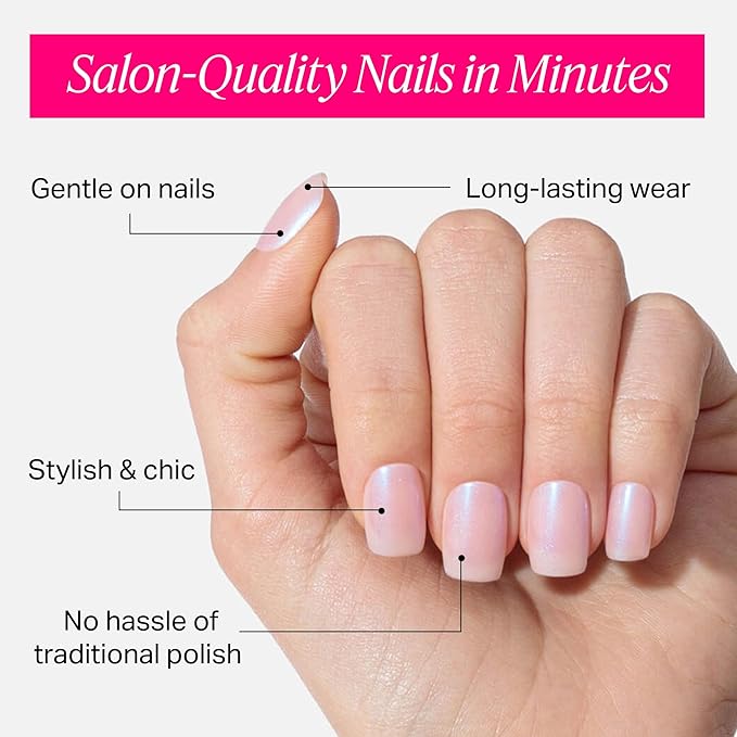 Nailboo Press On Nails, Salon-Quality Reusable Fake Nails for Fast DIY Manicure with Strong Hold Nail Glue for Press Ons, Nail File, & Alcohol Prep Pads, Demure Allure